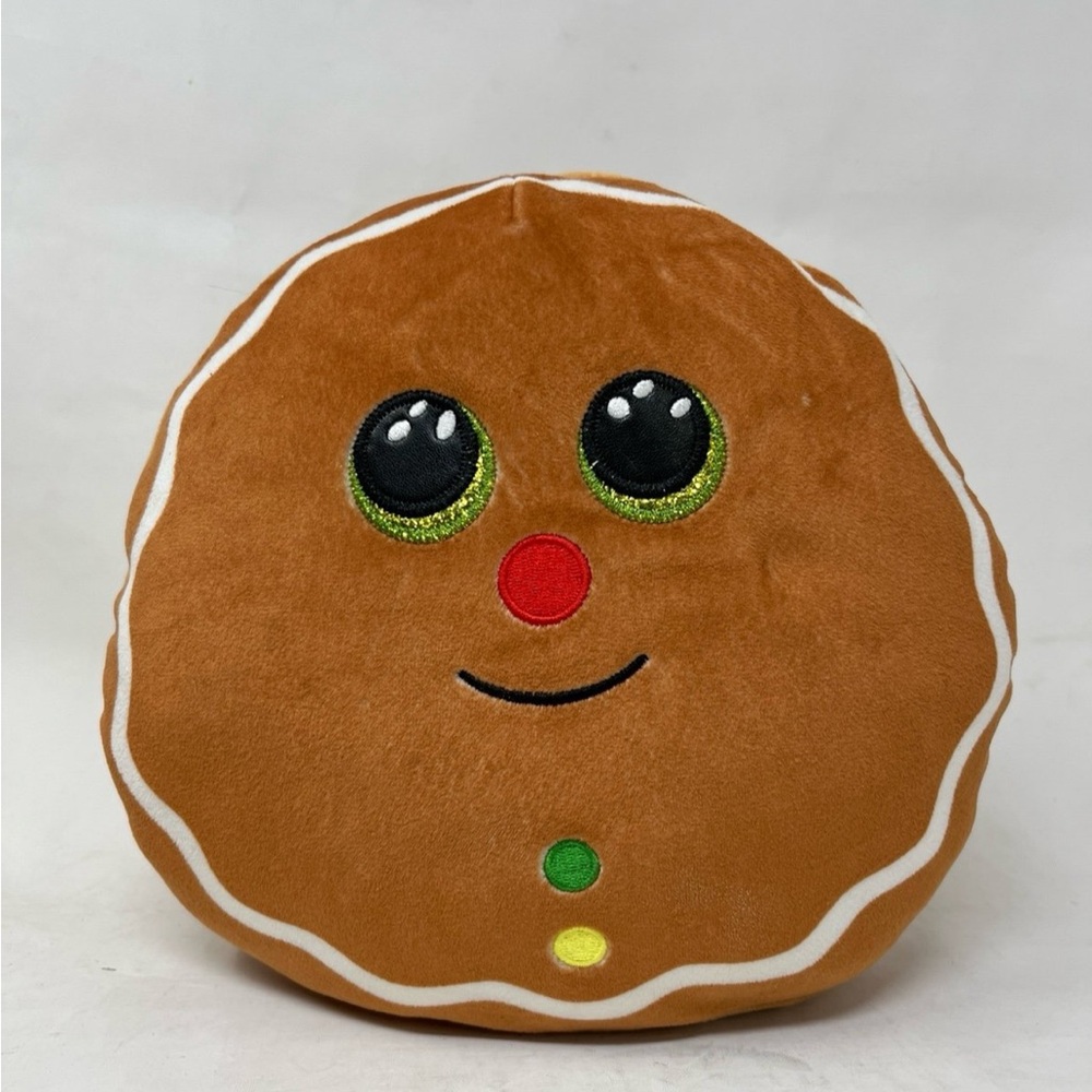 Ty Gingerbread Face Plush with Red and Green Accents